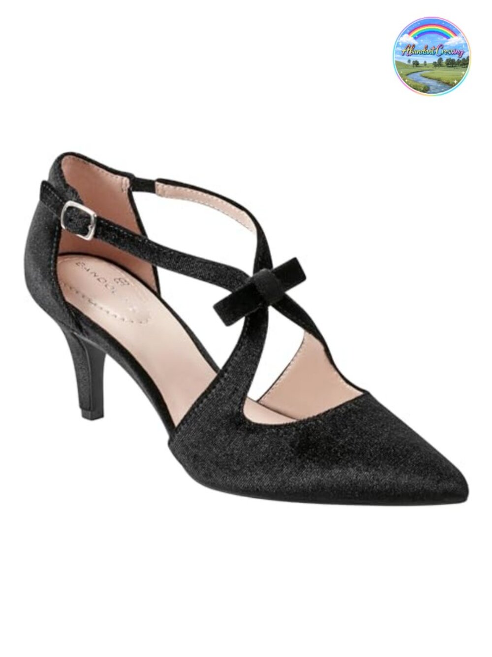 Kitten Heel Pointed Toe Pump with Buckle Closure and Bow Detail
